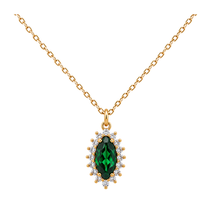 18K Gold Necklace with Green Stone Embellished Design