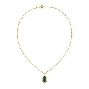 18K Gold Necklace with Green Stone Embellished Design