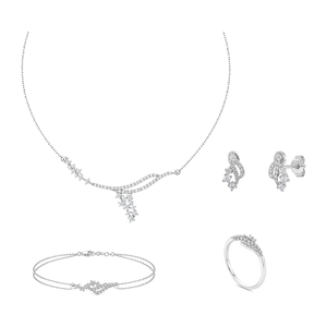 18K White Gold Set with Geometric Sparkling Stones Design