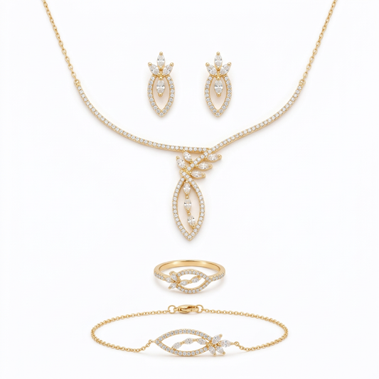 طقم ذهب عيار 18 بتصميم زهرة