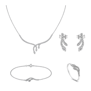 18K Gold Set with Flowing White Stones Design