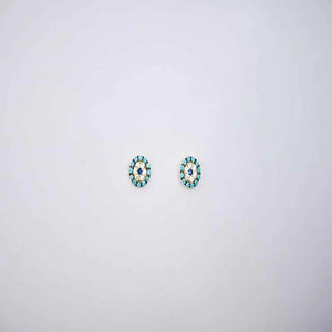 18K Gold Earrings with Circular Gemstones Design In Turquoise
