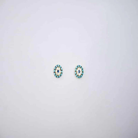 18K Gold Earrings with Circular Gemstones Design In Turquoise