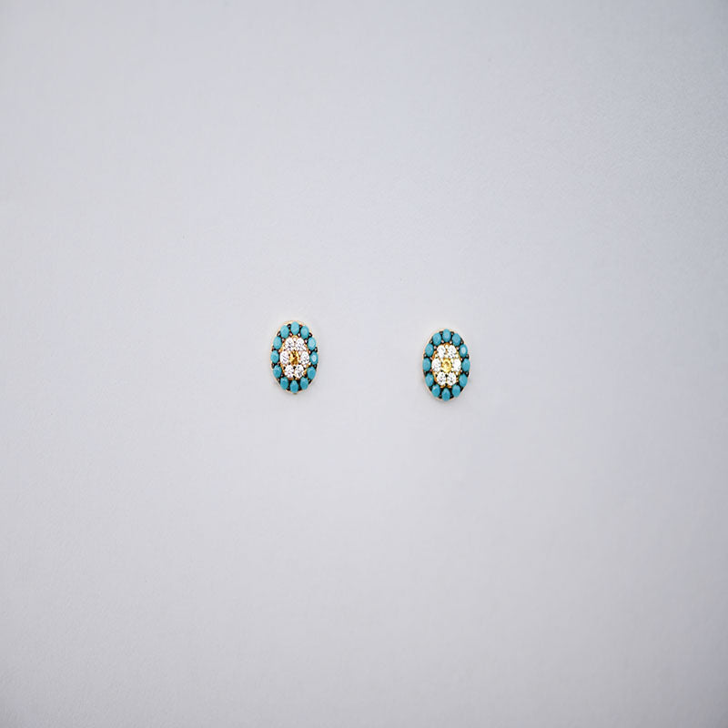 18K Gold Earrings with Distinctive Gemstones Design In Turquoise