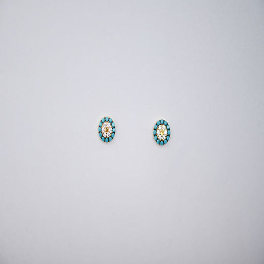 18K Gold Earrings with Distinctive Gemstones Design In Turquoise
