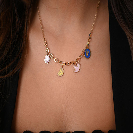 18K Gold Pendant with Delicate Painted Shapes Design