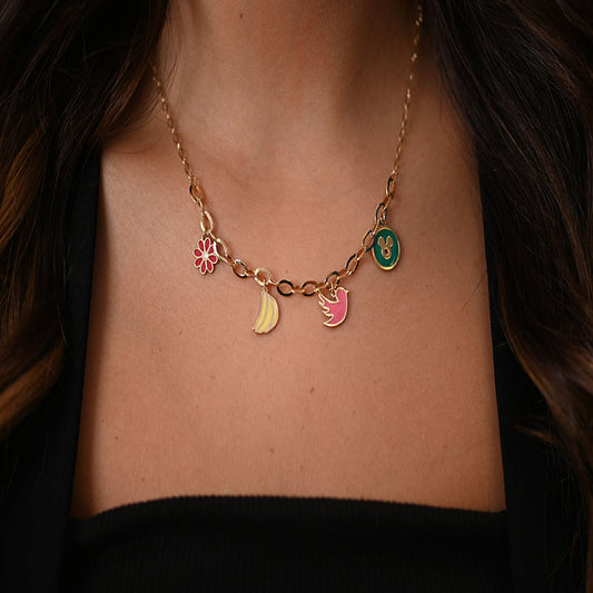 18K Gold Pendant with Painted Pendants Design In Colorful
