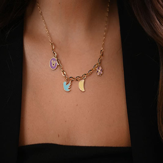 18K Gold Pendant with Assorted Painted Pendants Design