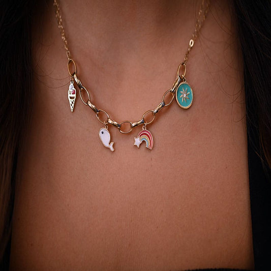 18K Gold Pendant with Playful Shapes Design In Colorful