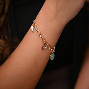 18K Chain Bracelet with Rainbow Design