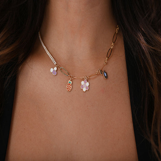 18K Gold Pendant with Multiple Pendants Design In Colorful
