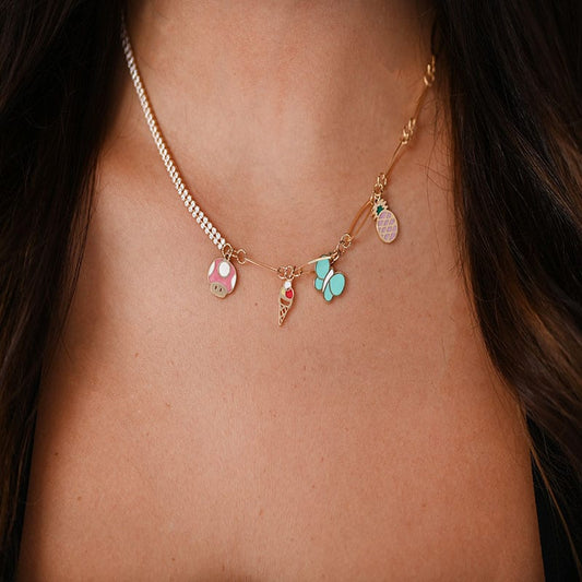 18K Gold Pendant with Assorted Pendants Design In Colorful