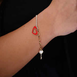 18K Gold Kids Chain Bracelet with Heart Key Design