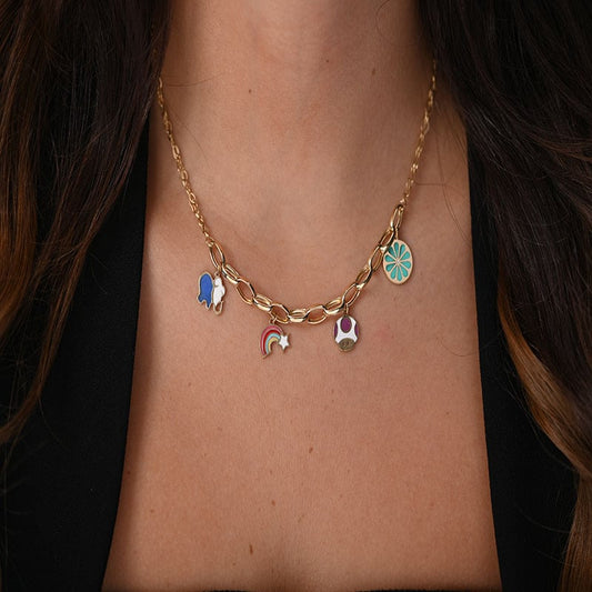 18K Gold Pendant with Pendants Design In Colorful