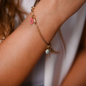 18K Chain Bracelet with Painted Heart Design