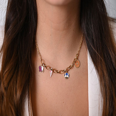 18K Gold Pendant with Your Summer Here Shapes Design In Colorful