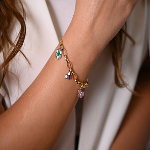 18K Chain Bracelet with Playful Ornaments Design In Colorful