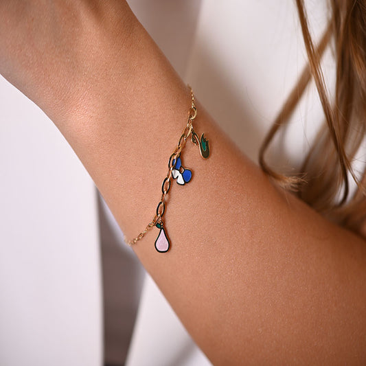 أنسيال ذهب عيار 18 بأشكال ملونة متدلية