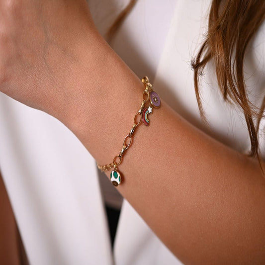 أنسيال ذهب عيار 18 بتعليقات أشكال ملونة