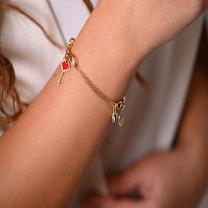 18K Chain Bracelet with Key Delicate Chains Design In Red