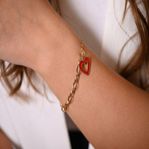 18K Chain Bracelet with Hollow Heart Design In Red
