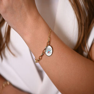 18K Chain Bracelet with Evil Eye Design In Blue
