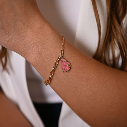 أنسيال ذهب عيار 18 بتعليقة قلب وردي