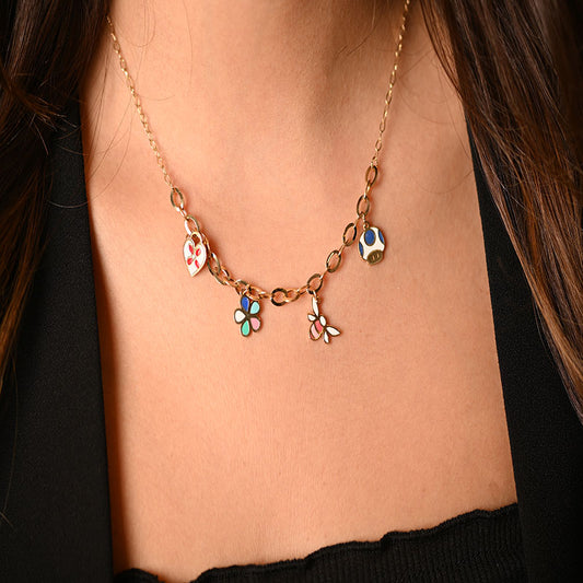 عقد ذهب شهد عيار 18 بتعليقات مزهرة