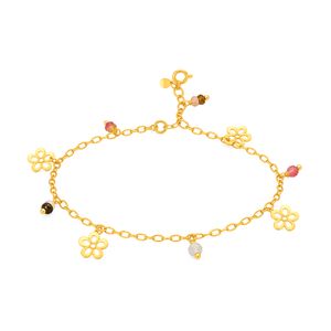 18K Gold Anklet With Flower Pendants