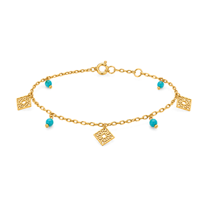 18K Gold Anklet With Turquoise Beads Design
