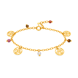 18K Gold Anklet With Dangling Flowers Pendants