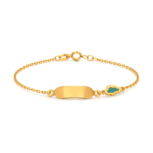 18K Gold Kids Chain Bracelet with Green Sky Charm Design