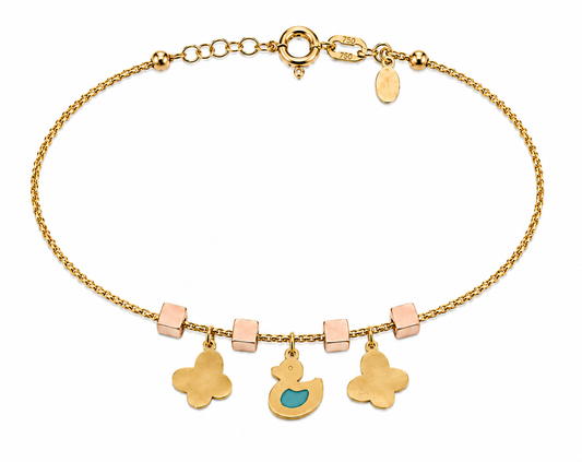 18K Gold Kids Bracelet with Butterfly Duck Design