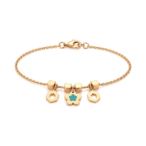 18K Gold Kids Bracelet with Colorful Flower Design