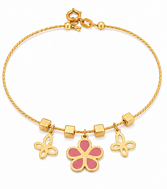 18K Gold Kids Bracelet with Flower Design In Colorful