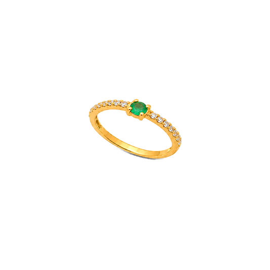 18K Gold Ring with Stone Sparkling Paved Stones Design In Green