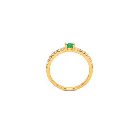 18K Gold Ring with Stone Sparkling Paved Stones Design In Green