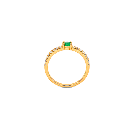 18K Gold Ring with Stone Sparkling Paved Stones Design In Green