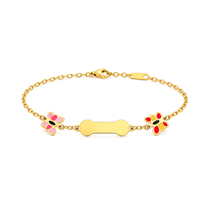 18K Gold Kids Chain Bracelet with Colorful Butterflies Design