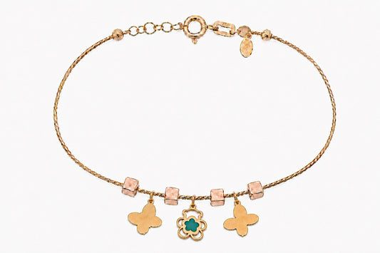 18K Gold Kids Bracelet with Butterfly Colored Stones Design
