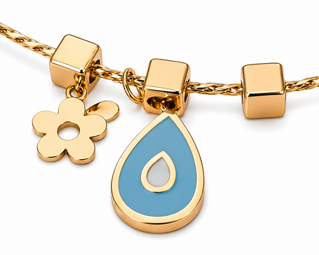 18K Gold Kids Bracelet with Water Drop Rose Design