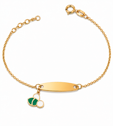 18K Gold Kids Chain Bracelet with Bee Design In Colorful