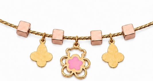 18K Gold Kids Bracelet with Colorful Teddy Bear