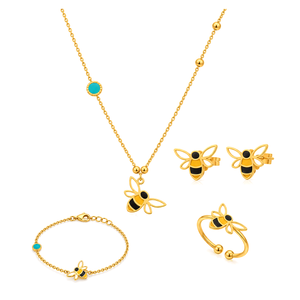 18K Gold Kid'S Jewelry Set With A Smart Bee Design