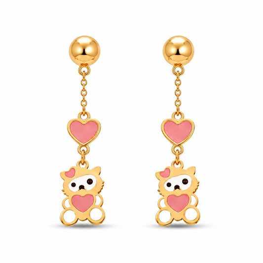 18K Gold Kids Teddy Bear Set with Colored Enamel
