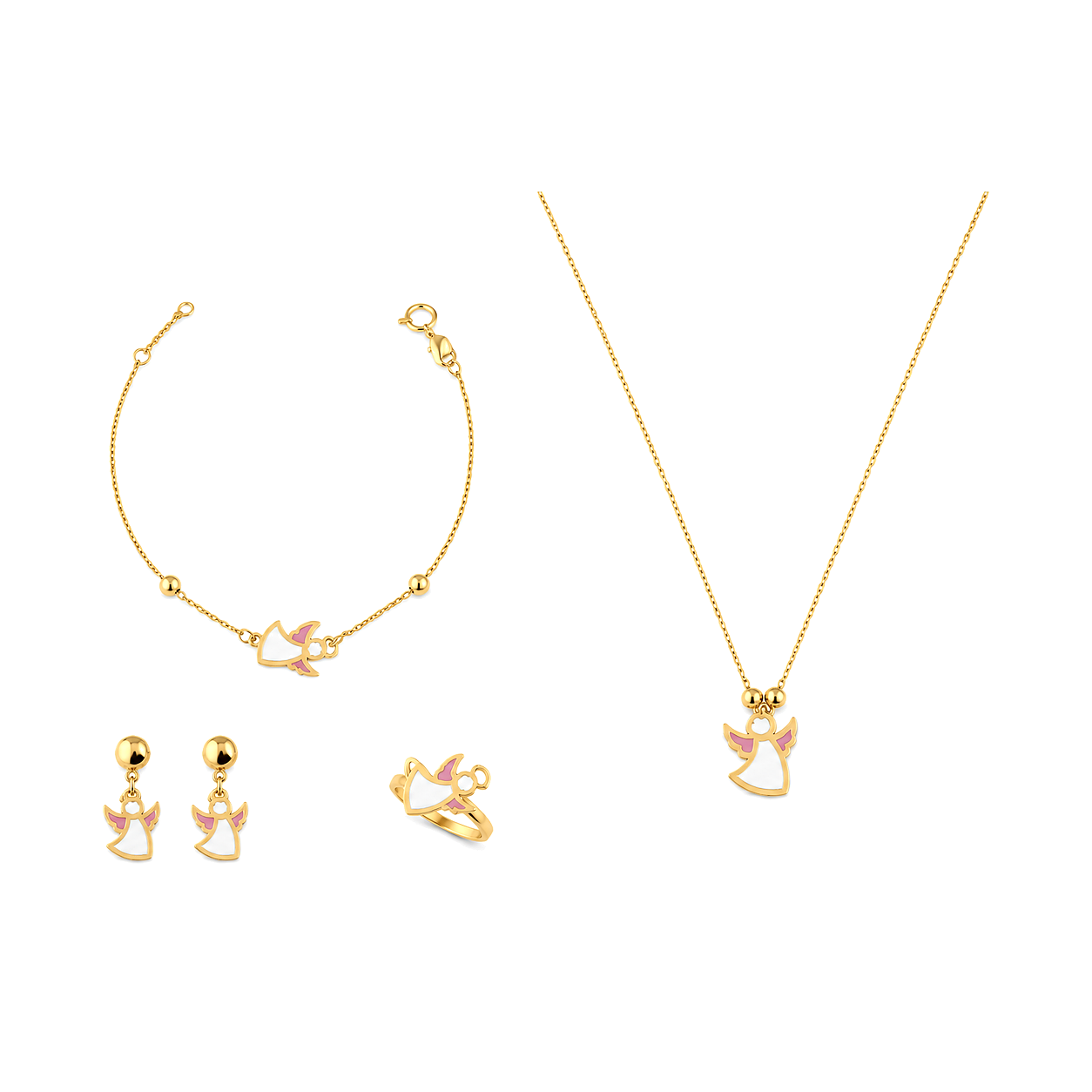 18K Gold Kid'S Set with A Cat Design
