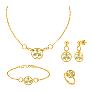 18K Gold Kids' Jewelry Set WithColorful Flower Design