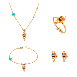 18K Gold Kids' Jewelry Set With Ice Cream Design