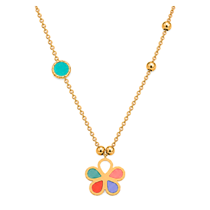 18K Gold Kids' Jewelry Set With Color Butterfly Design