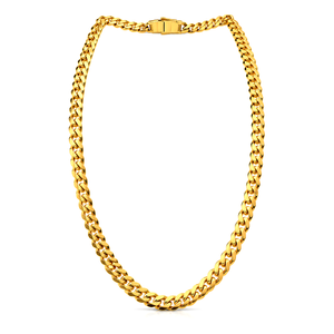 21K Gold Cuban Link Chain Set with Bar Detail Design